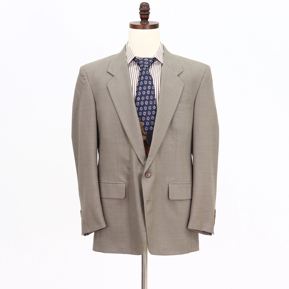 Savile Row 42R Beige Sport Coat Blazer Jacket Check 2-Button Wool P309